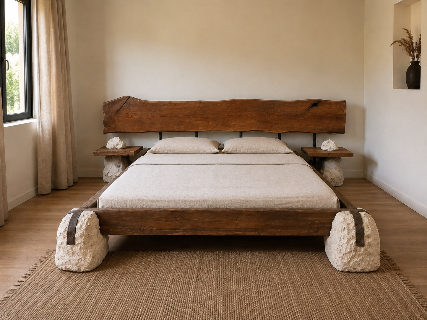 Un pat rustic cu piatra
