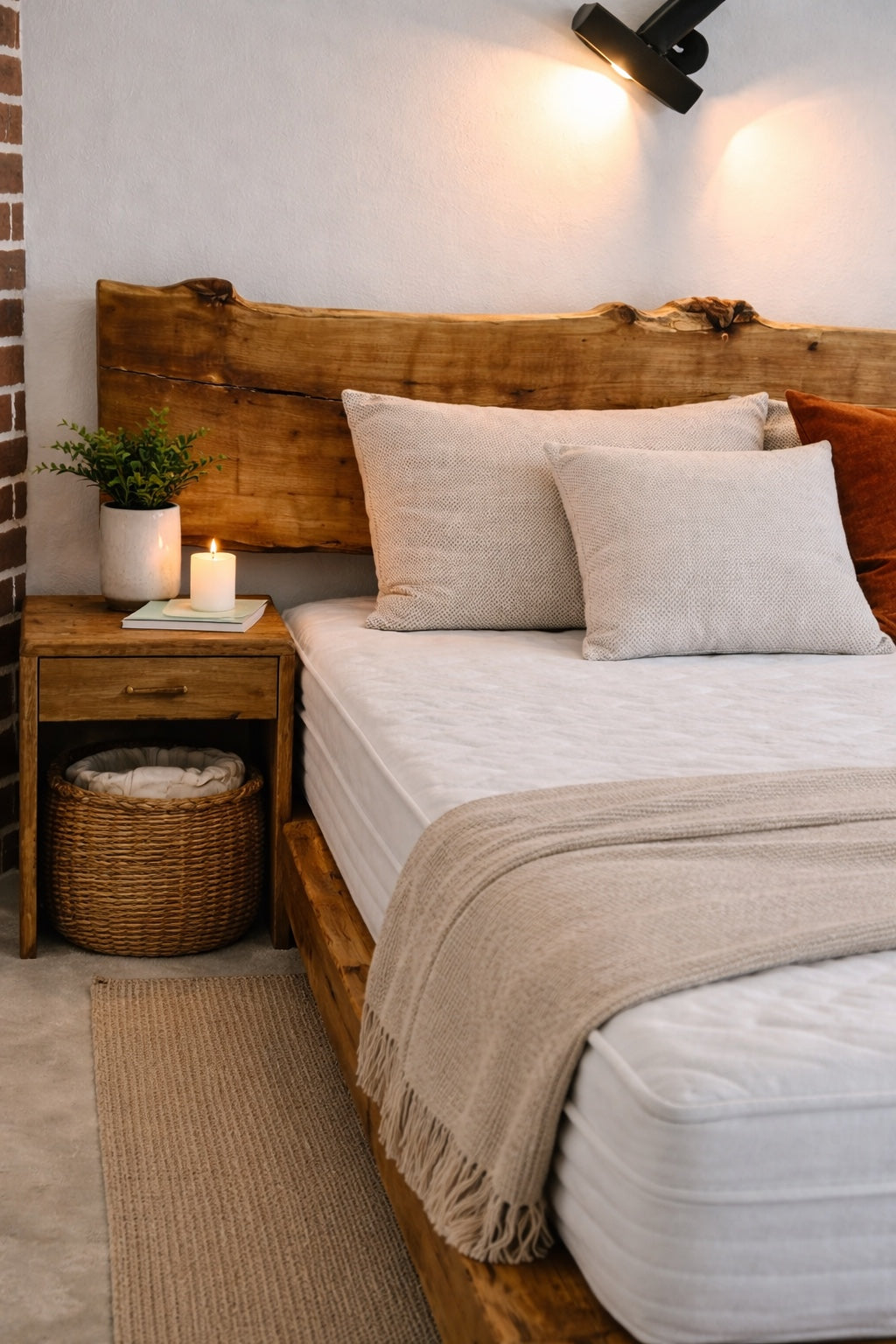 Un pat in dormitor din stejar vechi