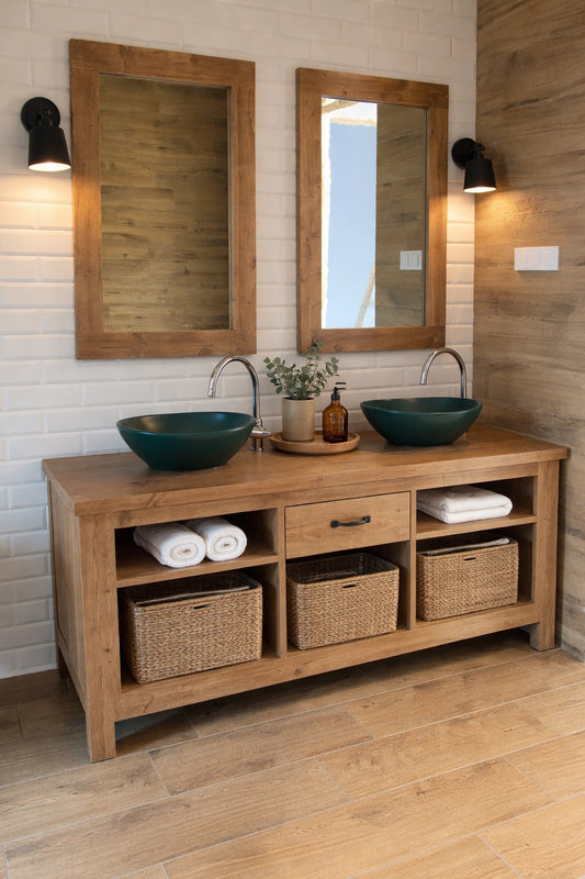 Set Mobilier baie Edina, Masca lavoar cu Oglinda, lemn masiv pin