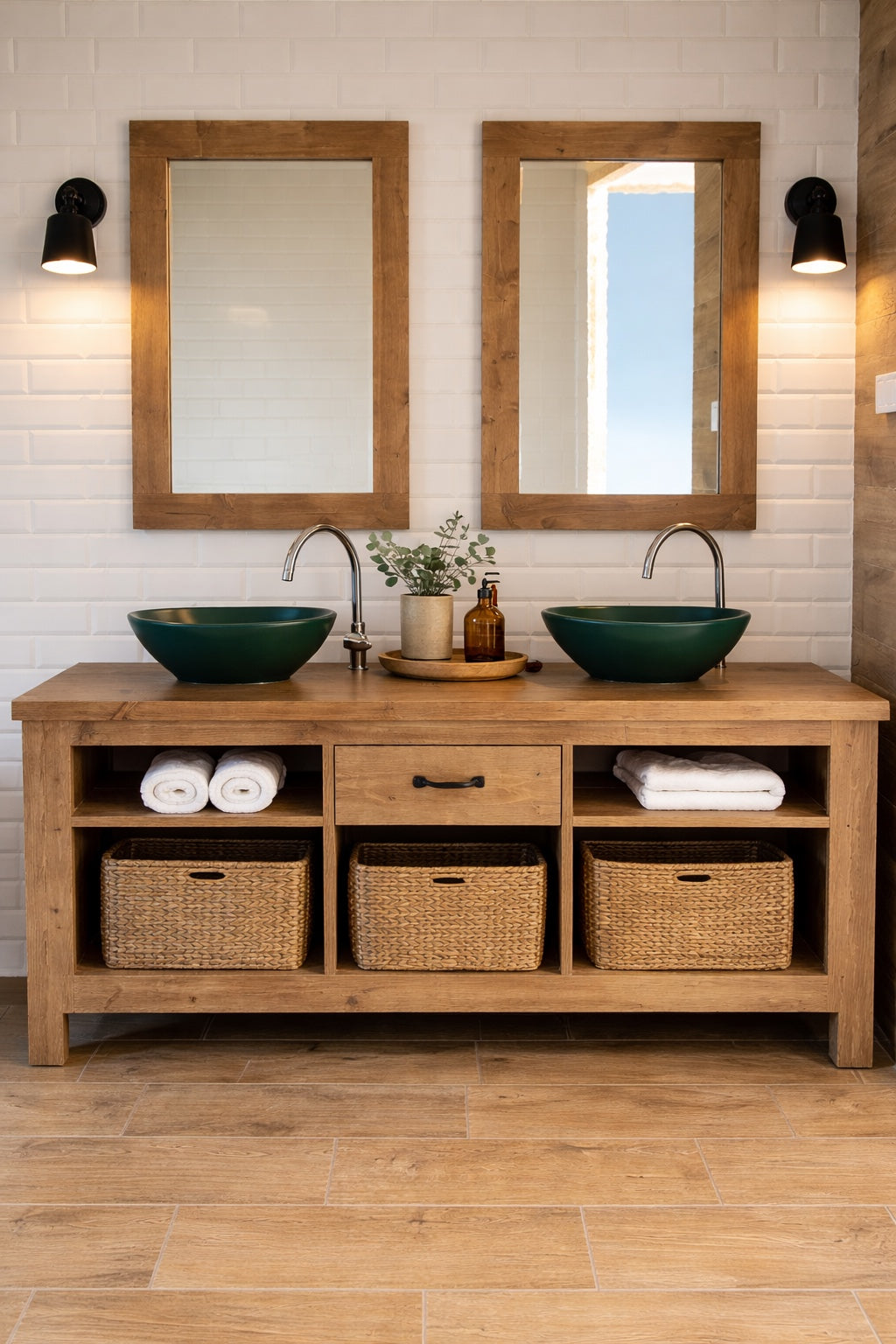 Set Mobilier baie Edina, Masca lavoar cu Oglinda, lemn masiv pin