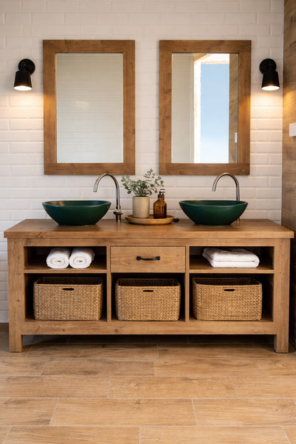 Set Mobilier baie Edina, Masca lavoar cu Oglinda, lemn masiv pin