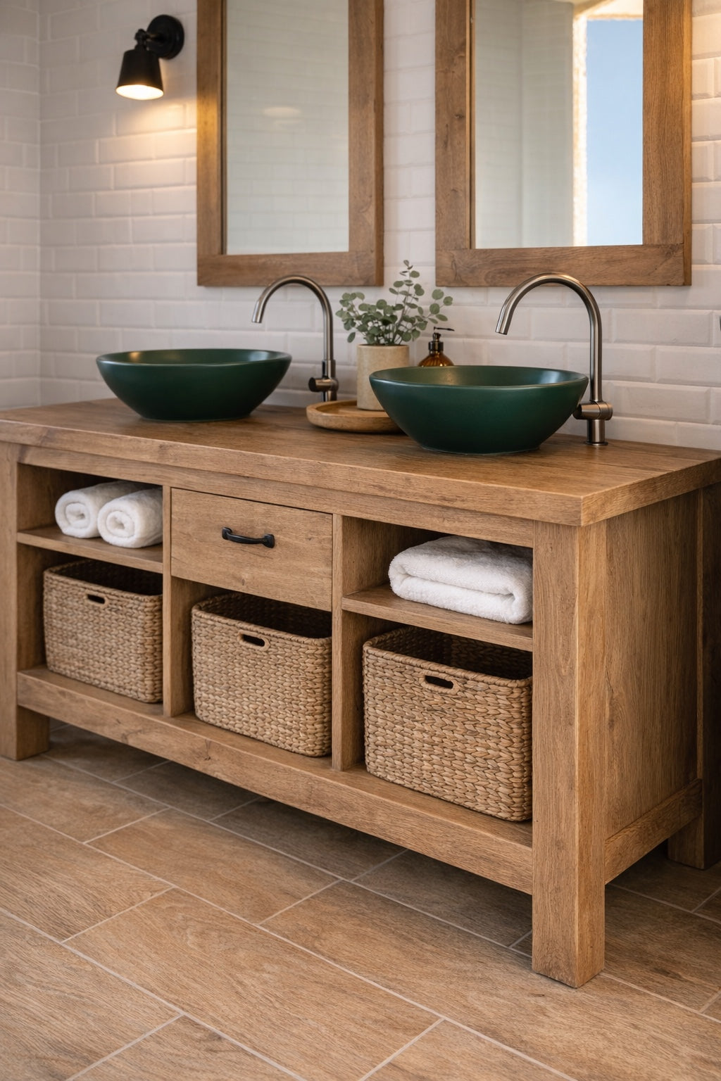 Set Mobilier baie Edina, Masca lavoar cu Oglinda, lemn masiv pin