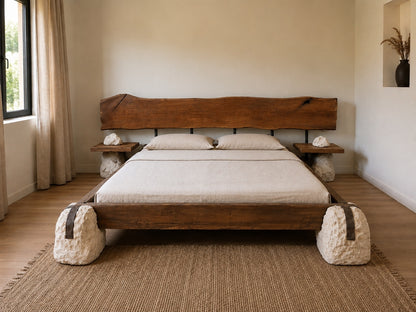 Un pat rustic cu piatra