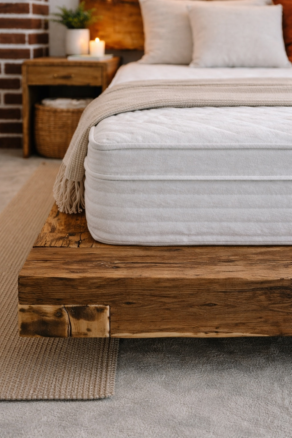 Un pat in dormitor din stejar vechi