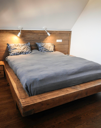 Beam bed, solid wood, rustic, Attila model 