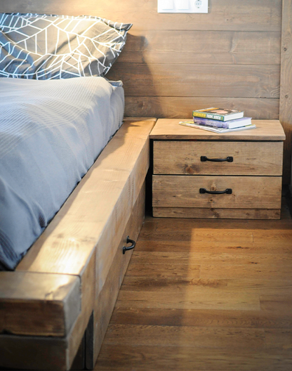 Beam bed, solid wood, rustic, Attila model 