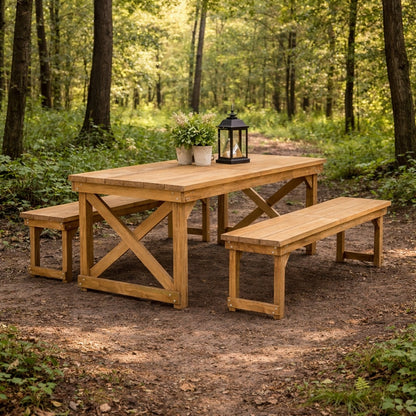 Un set de masa cu doua banci rustic