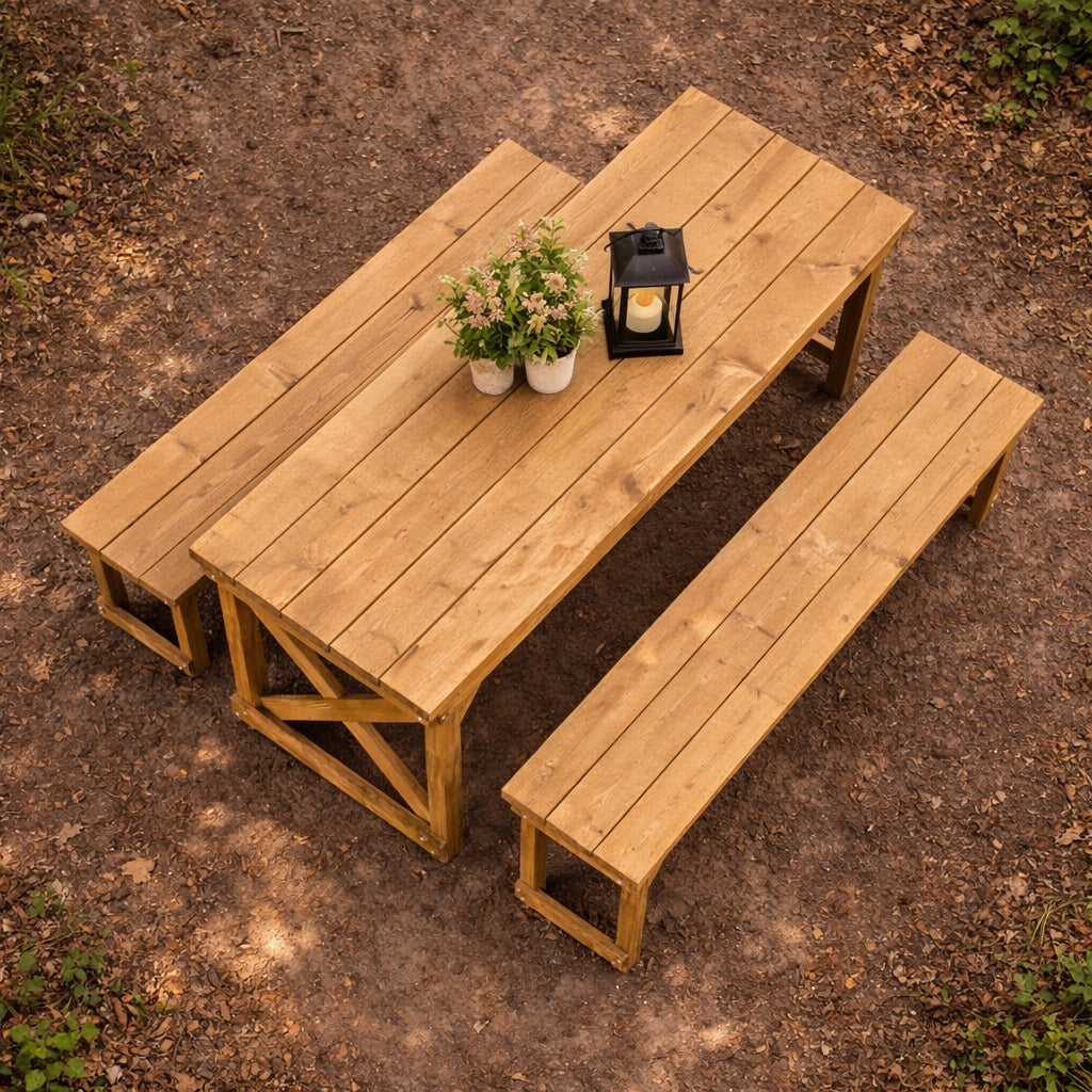 Un set de masa cu doua banci rustic