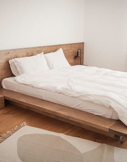 Beam bed, with bedside tables, solid wood, rustic, Andrei model