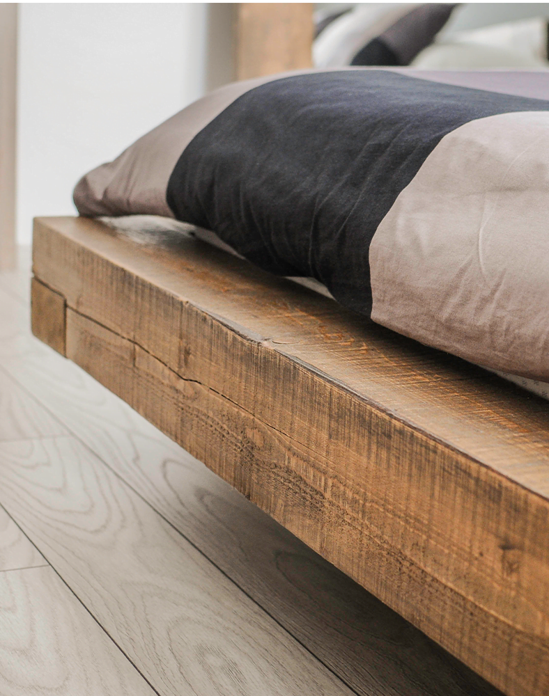 Beam bed, solid wood, rustic, Madalin model