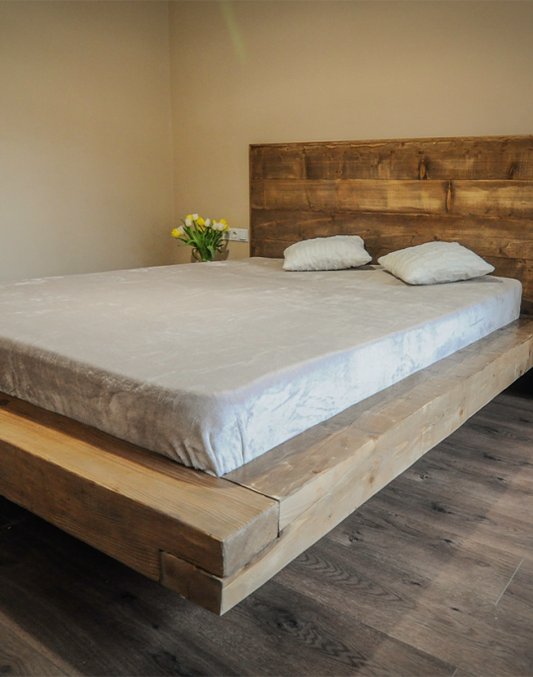 Beam bed, solid wood, rustic, Sebi model